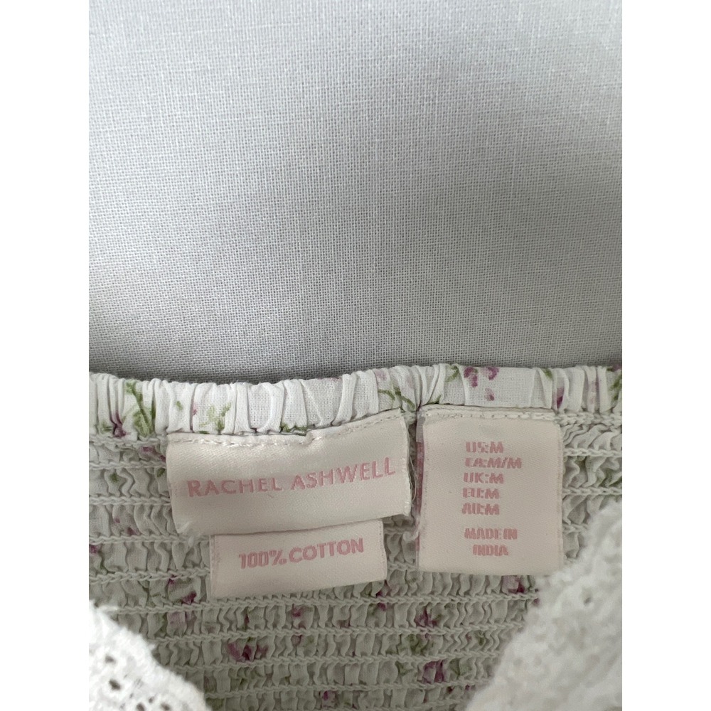 Rachel Ashwell Floral Babydoll Nightgown Women M White Pink Eyelet Lace Smocked - Picture 2 of 8